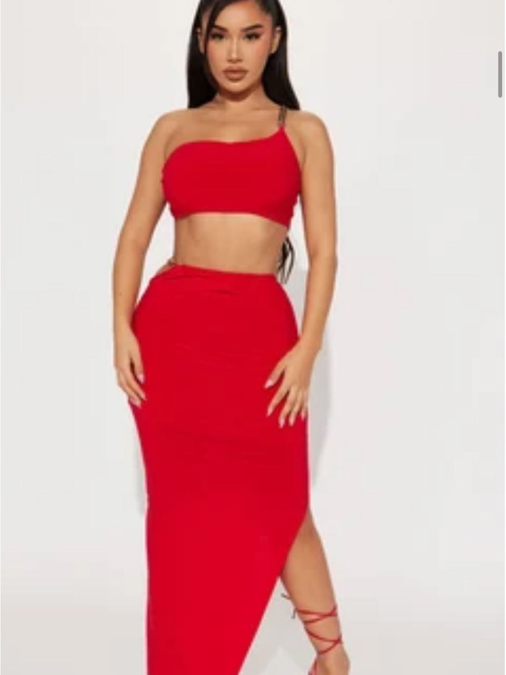 Red Asymmetric Midi Skirt Set - NWT fashion nova
